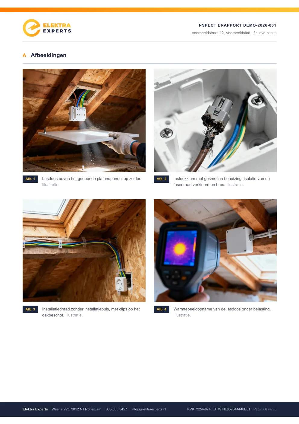 Pagina 6 van het voorbeeldrapport: fotobijlage met vier genummerde afbeeldingen en bijschriften